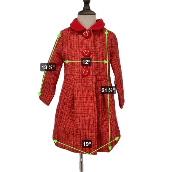 Disney Toddler Girls Red Tweed Dress Coat Minnie Mouse Buttons Size 3 - Picture 3 of 11